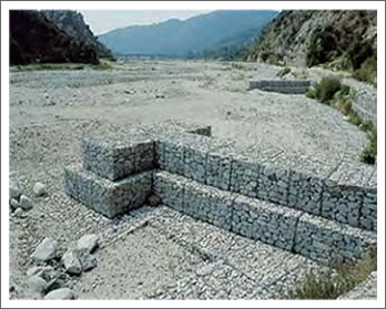 Channel lining gabions are used to reduce noise levels, providing